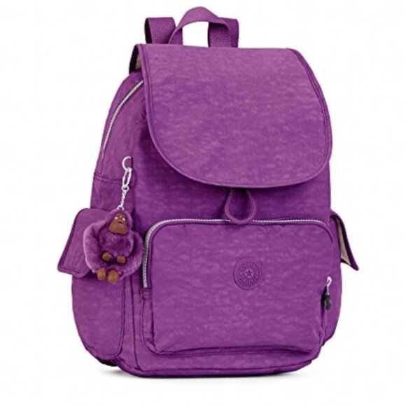 Kipling Ravier Medium Nylon Backpack Bag Pockets Monkey Lightweight Purple Charm - Picture 1 of 16